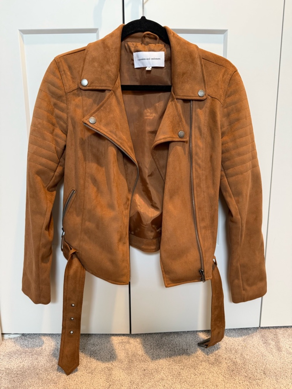 cupcakes & cashmere Suede Moto Jacket - Cognac